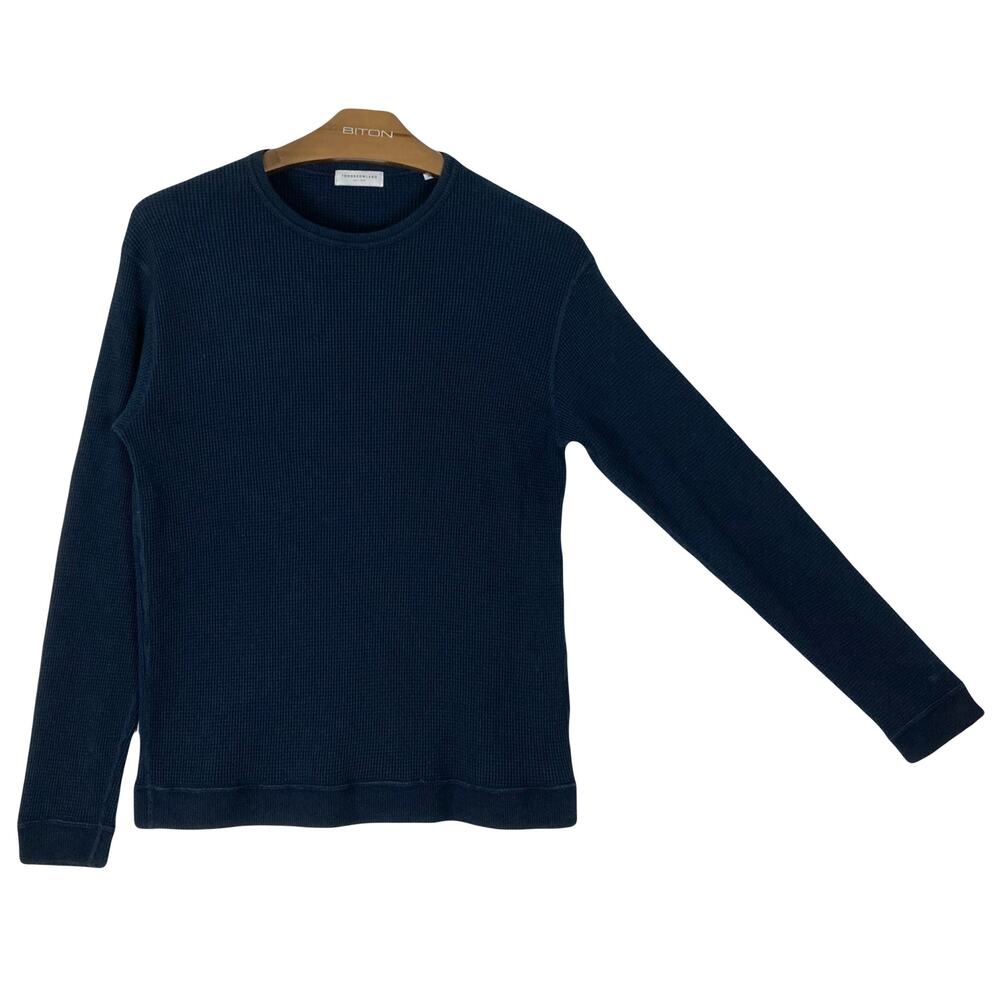 NWOT TOMORROWLAND Sweater Men M JAPAN Navy Waffle Knit Crewneck Long Slv Cotton